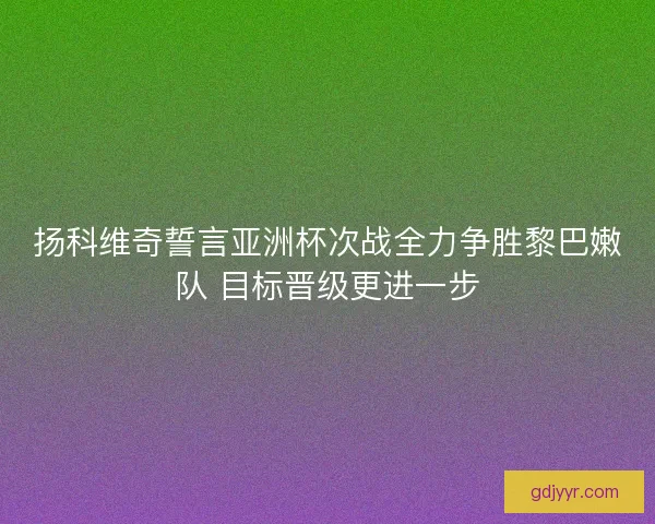 扬科维奇誓言亚洲杯次战全力争胜黎巴嫩队 目标晋级更进一步